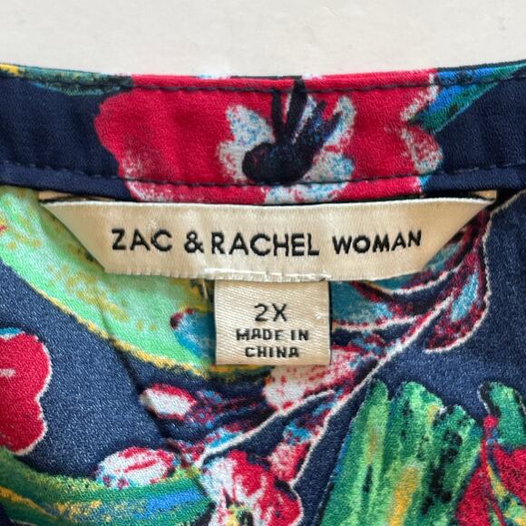 Zac & Rachel Woman Floral Ruffled Top Womens Size 2X Navy Tropical Casual Blouse - Picture 4 of 7